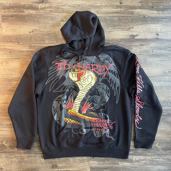 Ed Hardy Other - Ed Hardy Black Hoodie King Cobra Snake Eagle Mens Size Large "Love Kills Slowly"
